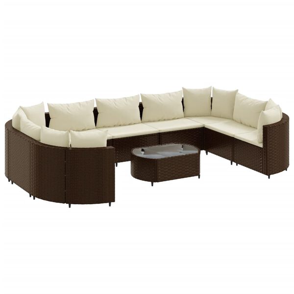vidaXL 10 Piece Garden Sofa Set with Cushions Brown Poly Rattan