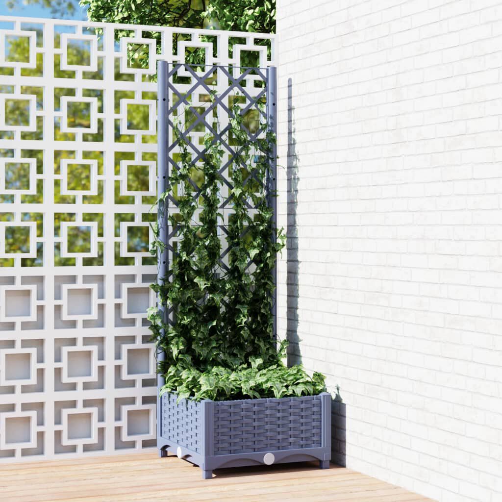 vidaXL Garden Planter with Trellis Blue Grey 40x40x121.5 cm PP