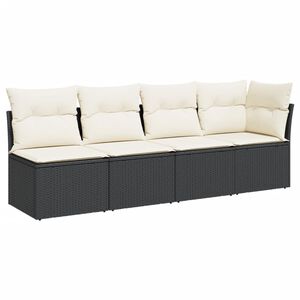 vidaXL Garden Sofa with Cushions 4-Seater Black Poly Rattan
