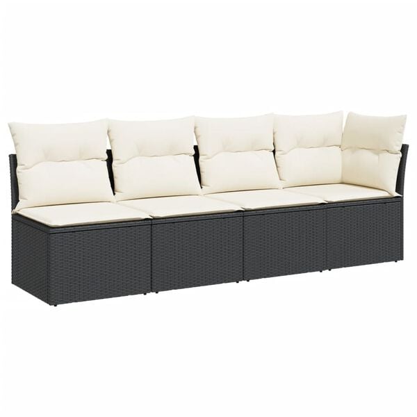 vidaXL Garden Sofa with Cushions 4-Seater Black Poly Rattan
