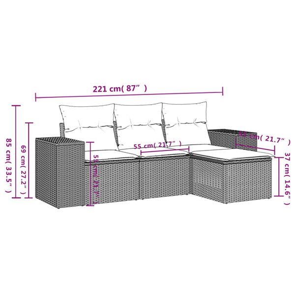vidaXL 4 Piece Garden Sofa Set with Cushions Black Poly Rattan