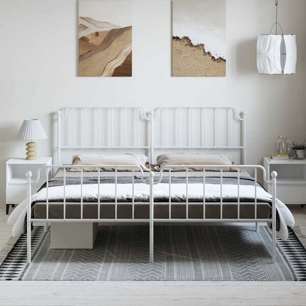 vidaXL Metal Bed Frame without Mattress with Footboard White 183x213cm