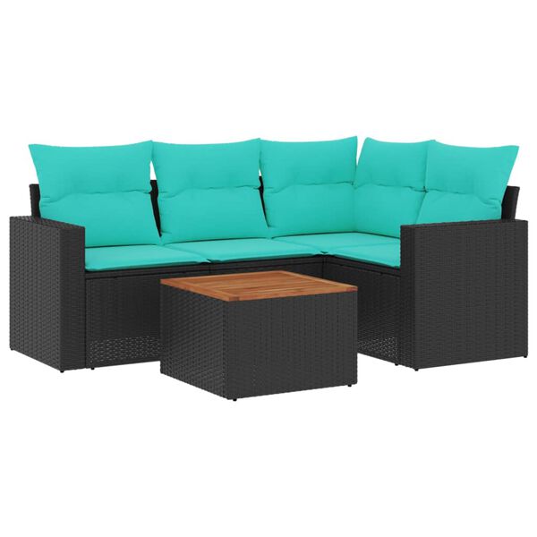 vidaXL 5 Piece Garden Sofa Set with Cushions Black Poly Rattan