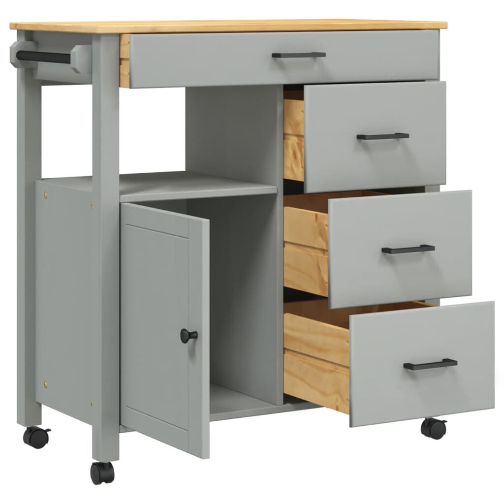 vidaXL Kitchen Trolley MONZA 84x40x90 cm Solid Wood Pine