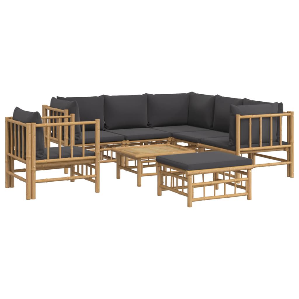 vidaXL 8 Piece Garden Lounge Set with Dark Grey Cushions Bamboo