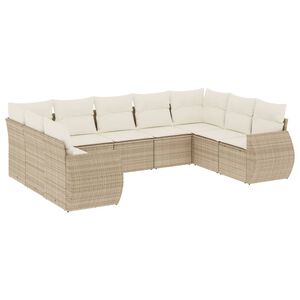 vidaXL 9 Piece Garden Sofa Set with Cushions Beige Poly Rattan
