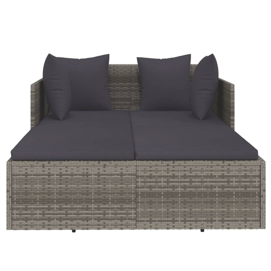 vidaXL Sunbed with Cushions Grey 182x118x63 cm Poly Rattan