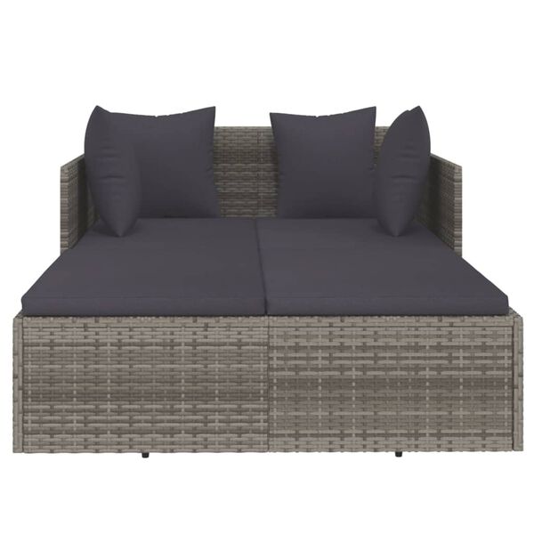 vidaXL Sunbed with Cushions Grey 182x118x63 cm Poly Rattan
