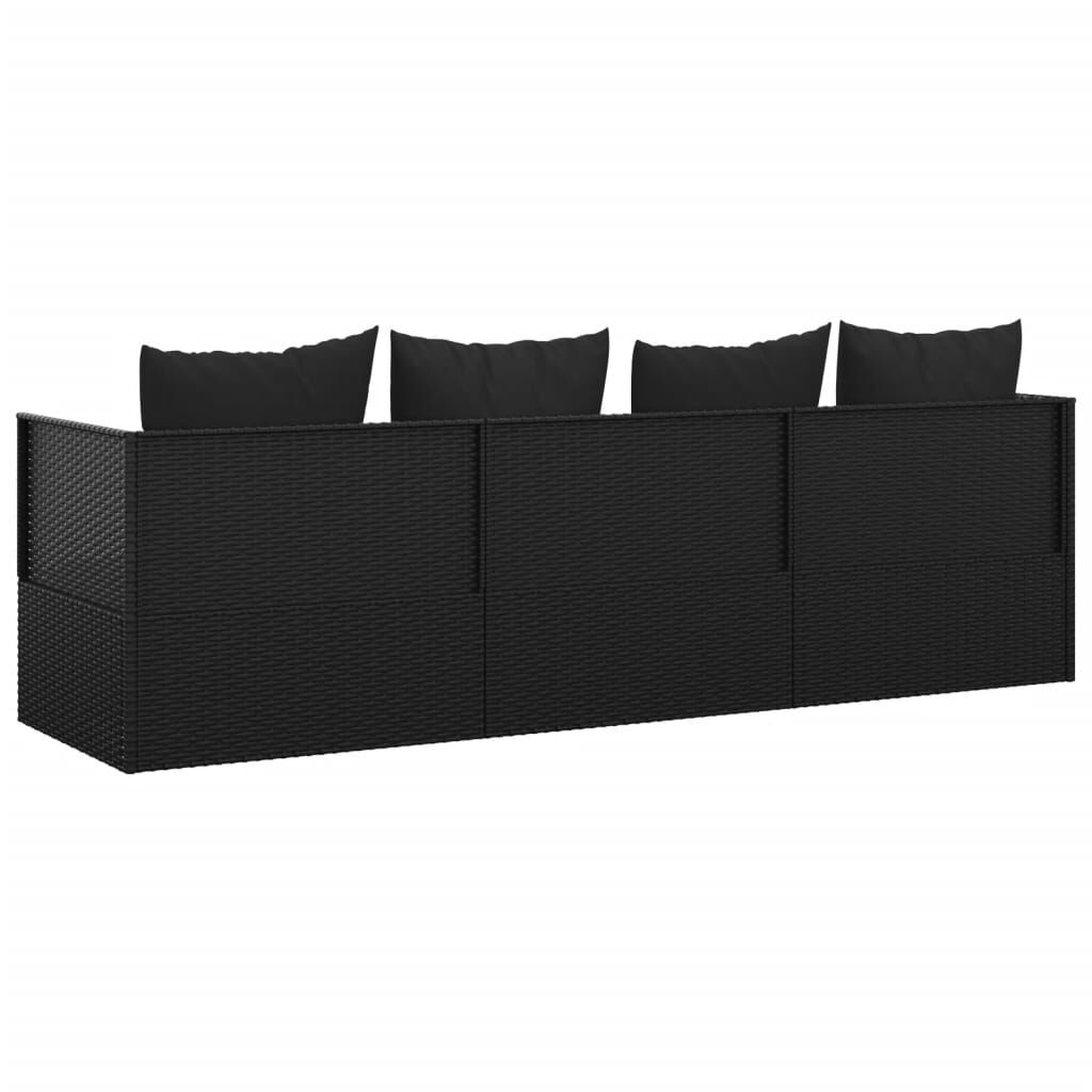 vidaXL Outdoor Lounge Bed with Cushions Black Poly Rattan