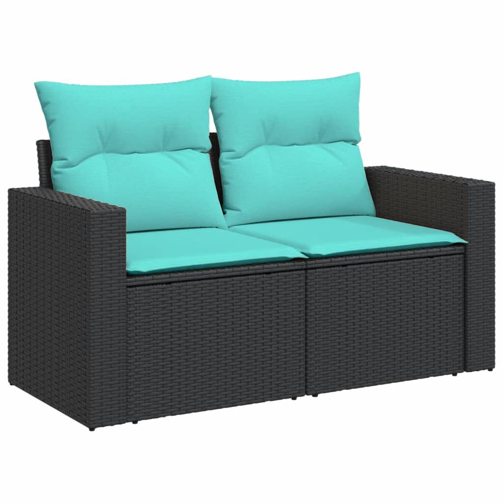 vidaXL Garden Sofa with Cushions 2-Seater Black Poly Rattan