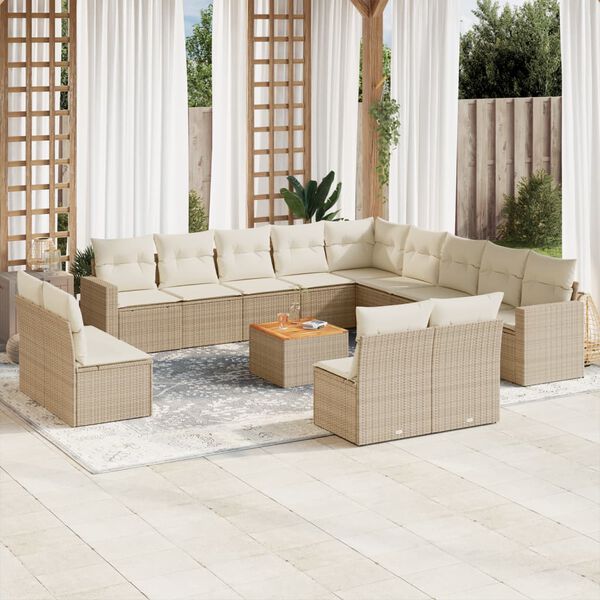vidaXL 14 Piece Garden Sofa Set with Cushions Beige Poly Rattan