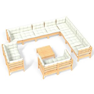 vidaXL 13 Piece Garden Lounge Set with Cream Cushions Solid Pinewood