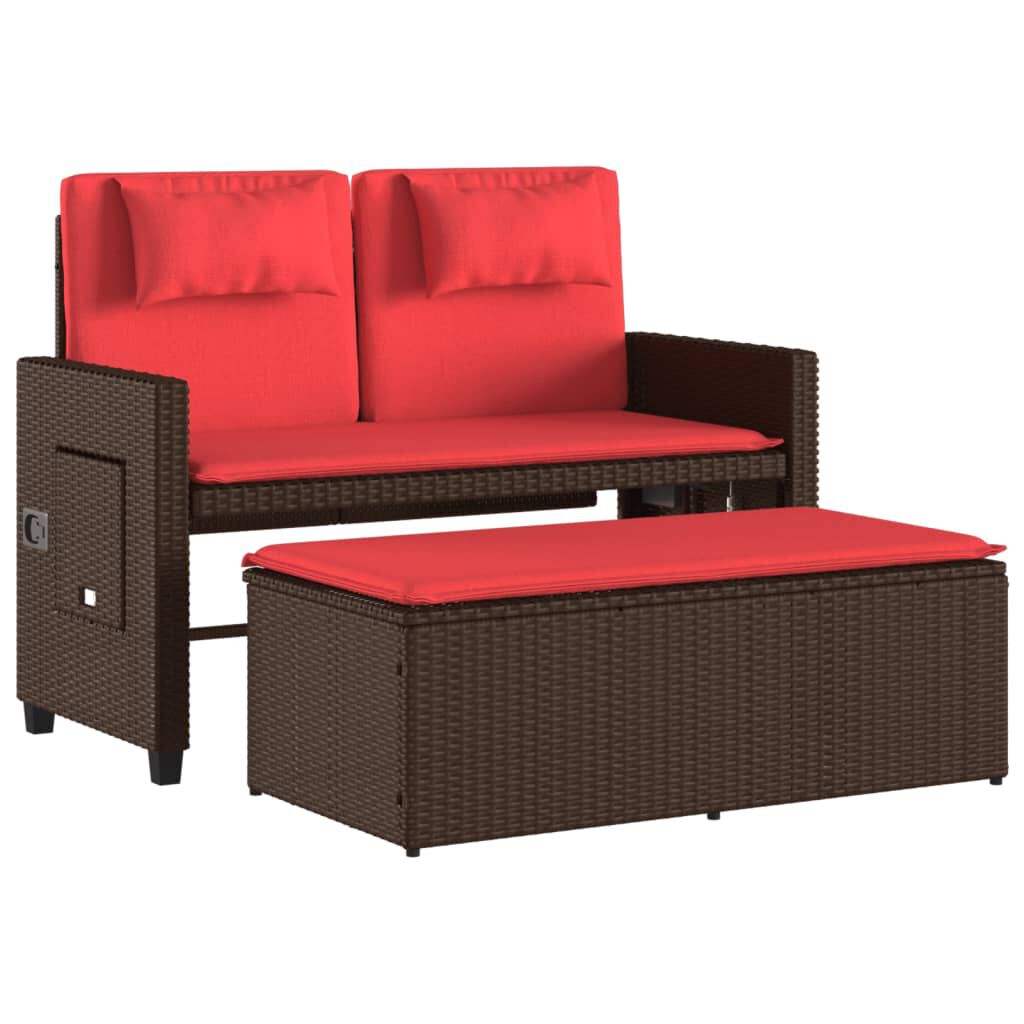 vidaXL Reclining Garden Bench with Cushions Brown Poly Rattan