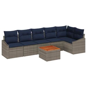 vidaXL Garden Sofa Set with Cushion 7 pcs Grey Poly rattan
