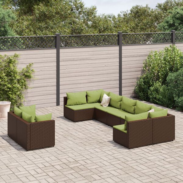 vidaXL 9 Piece Garden Sofa Set with Cushions Brown Poly Rattan