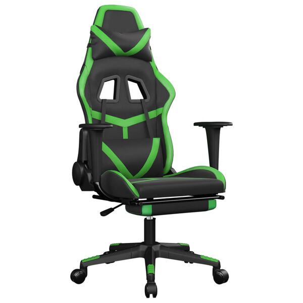 vidaXL Gaming Chair with Footrest Black and Green Faux Leather