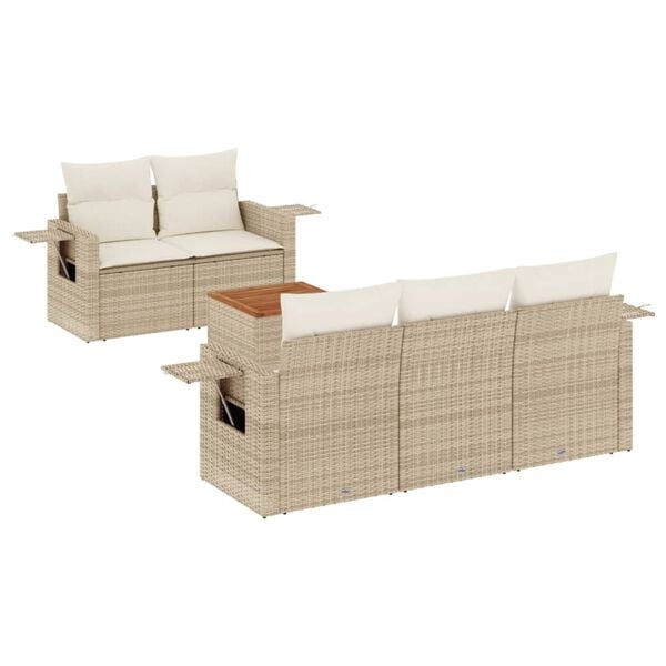vidaXL 6 Piece Garden Sofa Set with Cushions Beige Poly Rattan