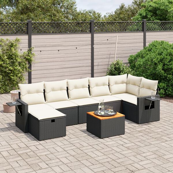vidaXL 8 Piece Garden Sofa Set with Cushions Black Poly Rattan