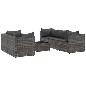 vidaXL 6 Piece Garden Lounge Set with Cushions Grey Poly Rattan
