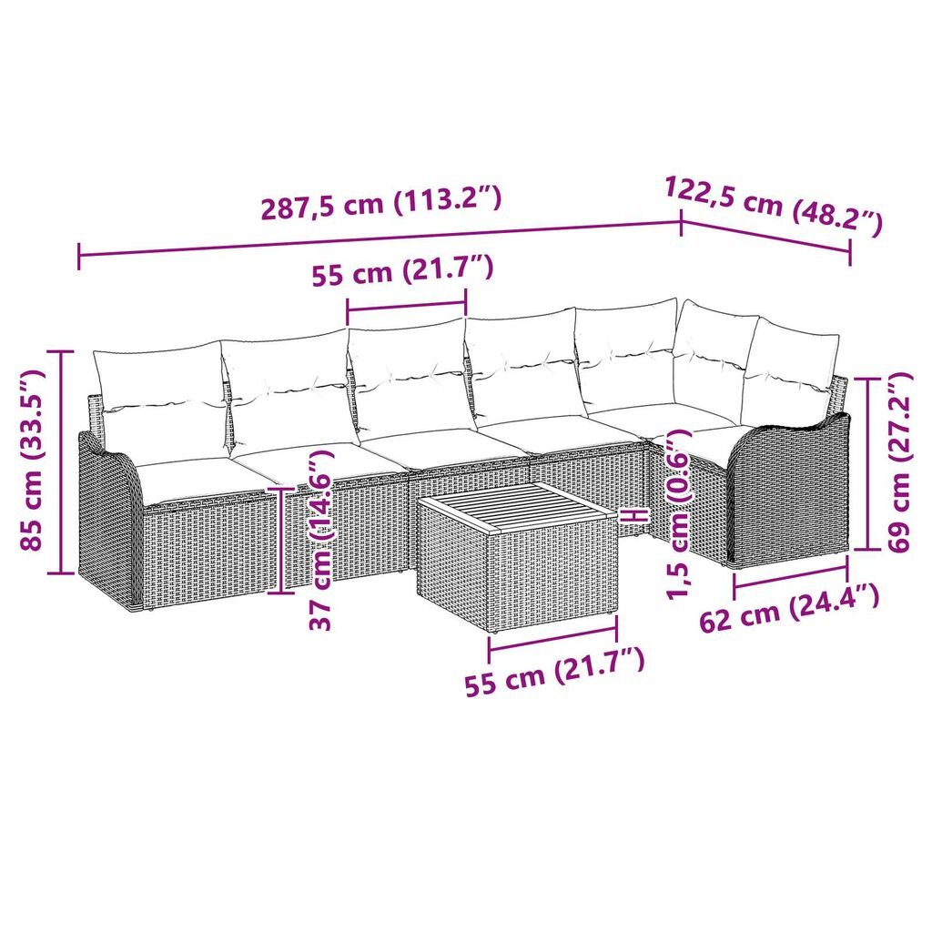 vidaXL Garden Sofa Set 7 pcs Black, turquoise