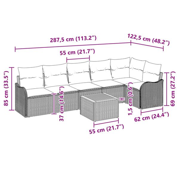 vidaXL Garden Sofa Set 7 pcs Black, turquoise