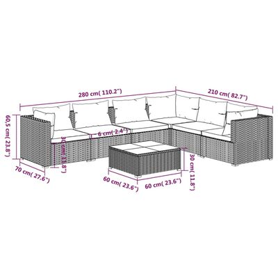 vidaXL 7 Piece Garden Lounge Set with Cushions Poly Rattan Brown