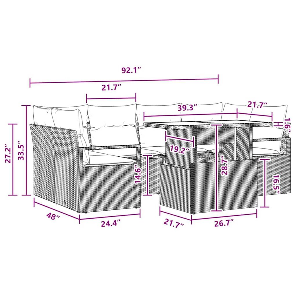 vidaXL Garden Sofa Set with Storage 7 pcs Black Poly rattan