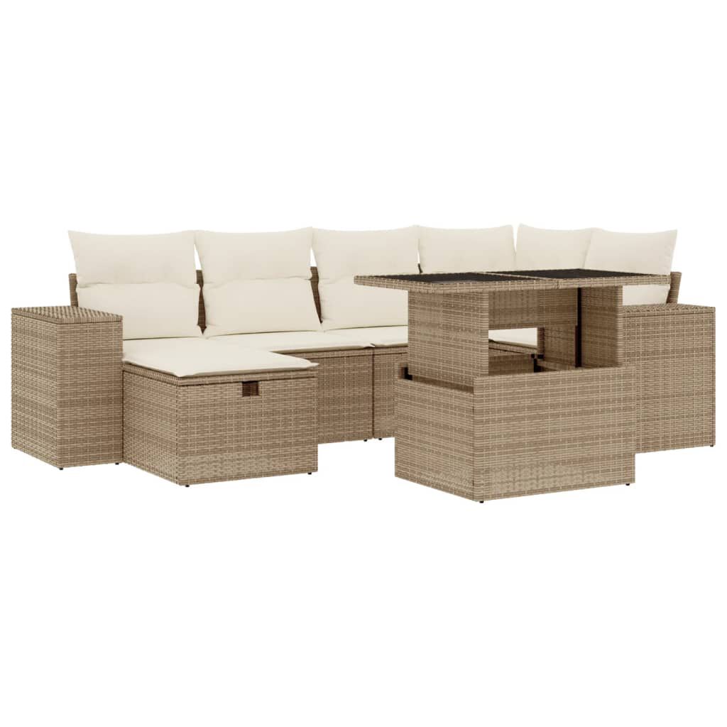 vidaXL 7 Piece Garden Sofa Set with Cushions Beige Poly Rattan