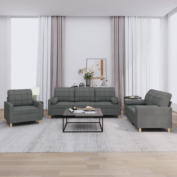 vidaXL 3 Piece Sofa Set with Pillows Dark Grey Fabric