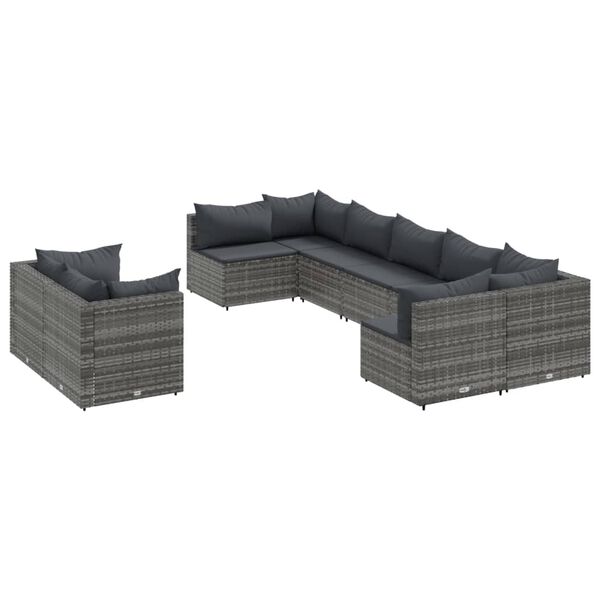 vidaXL 9 Piece Garden Sofa Set with Cushions Grey Poly Rattan