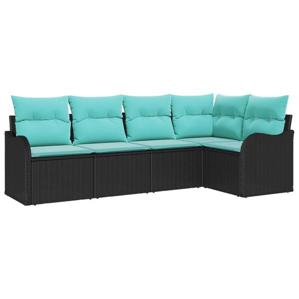 vidaXL Garden Sofa Set with Cushion 5 pcs Black Poly rattan