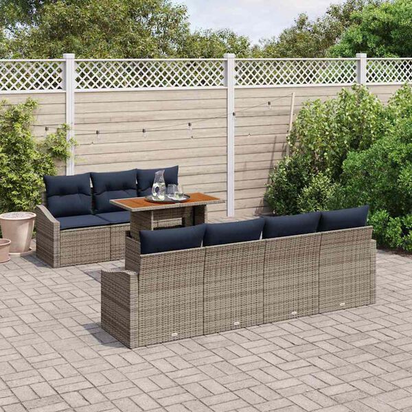 vidaXL Garden Dining Set with Cushion 8 pcs Grey and Navy