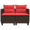 vidaXL Garden Sofa 2-Seater with Stools Brown Poly Rattan