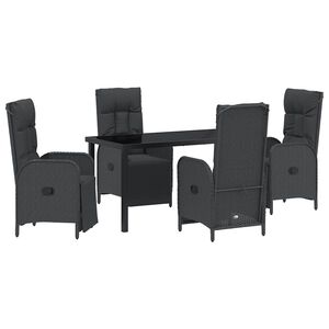 vidaXL Garden Dining Set with Cushion 5 pcs Black Poly Rattan