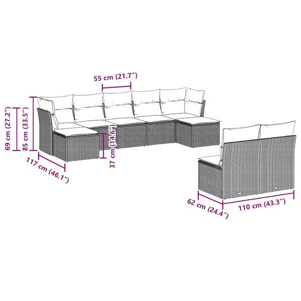 vidaXL 9 Piece Garden Sofa Set with Cushions Black Poly Rattan