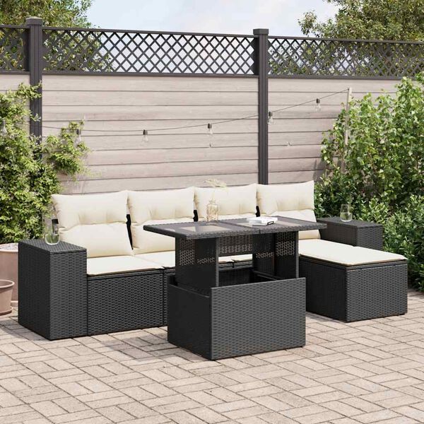 vidaXL 6 Piece Garden Sofa Set with Cushions Black Poly Rattan