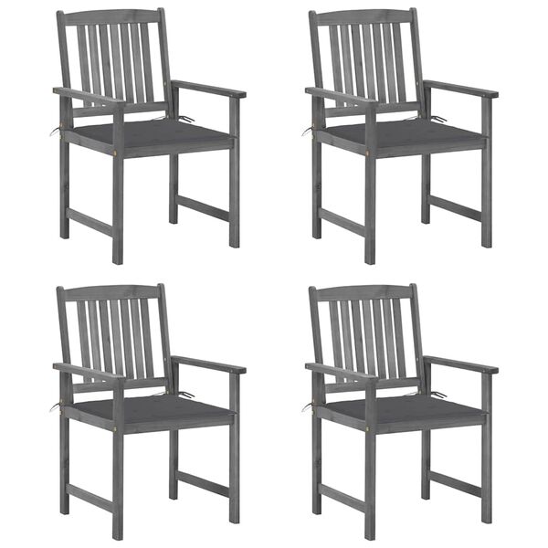 vidaXL Garden Chairs with Cushions 4 pcs Grey Solid Acacia Wood