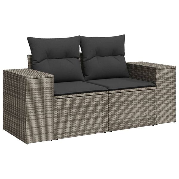 vidaXL 10 Piece Garden Sofa Set with Cushions Grey Poly Rattan