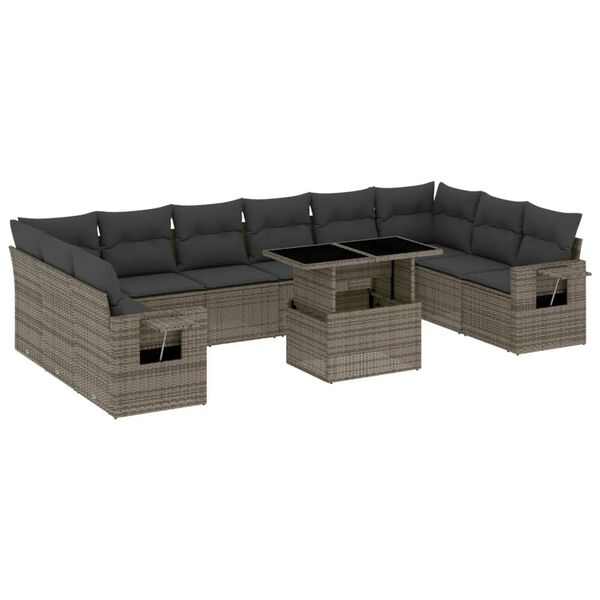 vidaXL 11 Piece Garden Sofa Set with Cushions Grey Poly Rattan