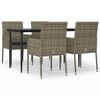 vidaXL 5 Piece Garden Dining Set with Cushions Black and Grey Poly Rattan