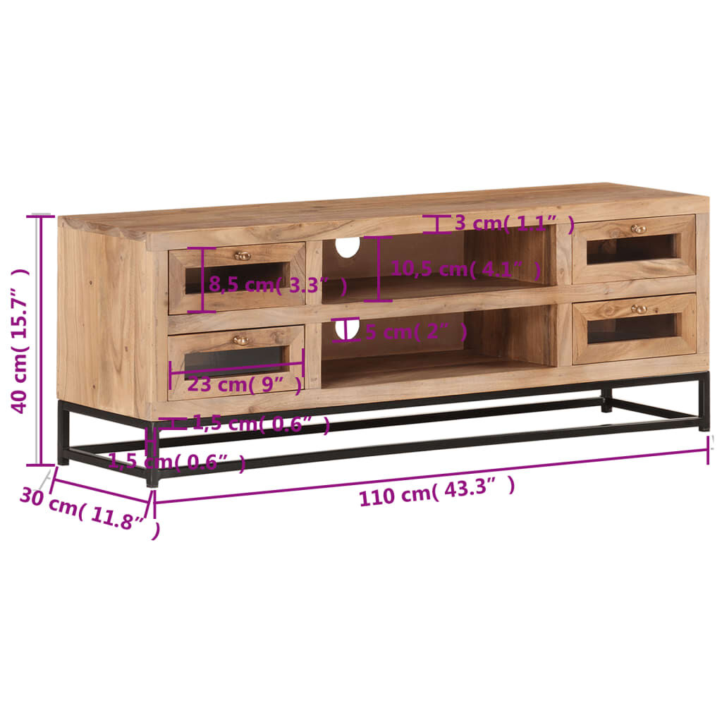 vidaXL TV Cabinet 110x30x40 cm Solid Acacia Wood