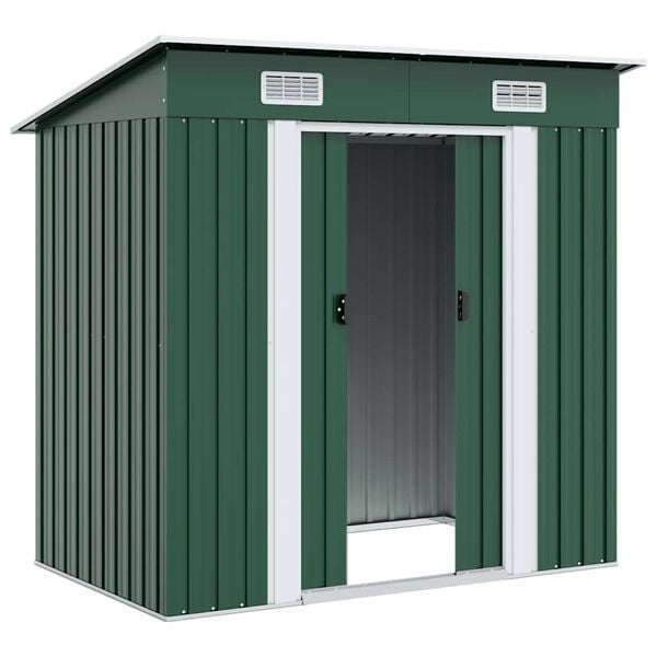 vidaXL Garden Shed Green Metal
