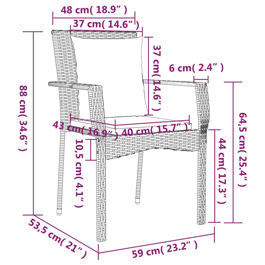 vidaXL Garden Chairs with Cushions 4 pcs Poly Rattan Grey