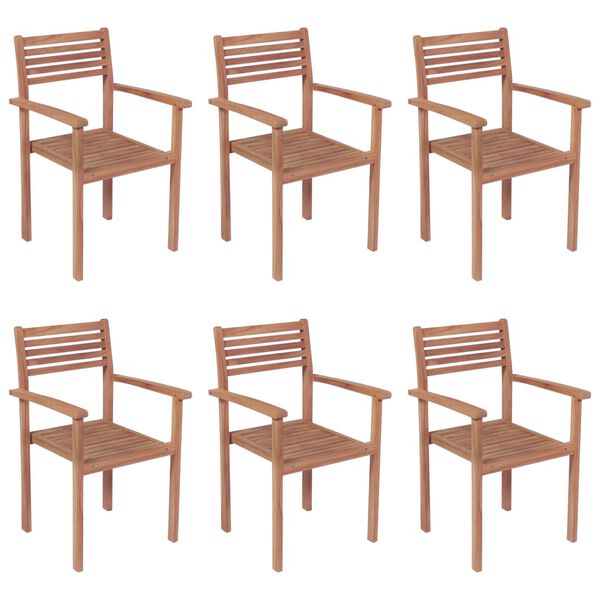 vidaXL Stackable Garden Chairs with Cushions 6 pcs Solid Teak Wood