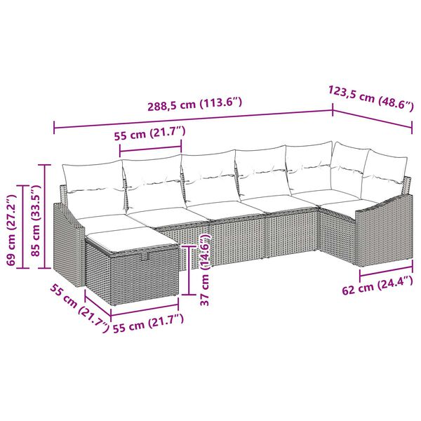 vidaXL 7 Piece Garden Sofa Set with Cushions Black Poly Rattan