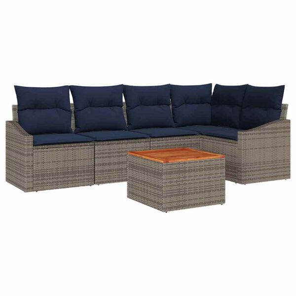 vidaXL Garden Sofa Set with Cushion 6 pcs Grey Poly Rattan