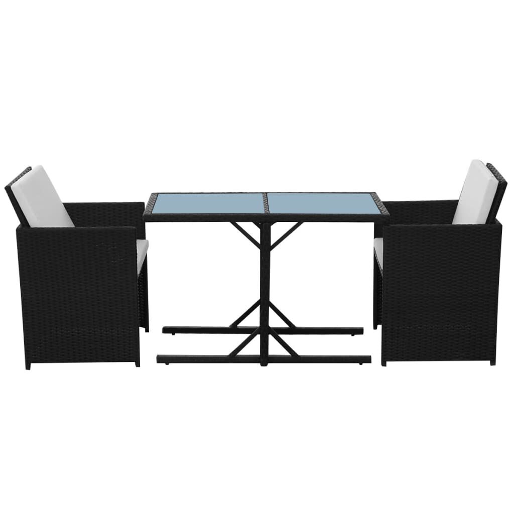 vidaXL 3 Piece Bistro Set with Cushions Poly Rattan Black