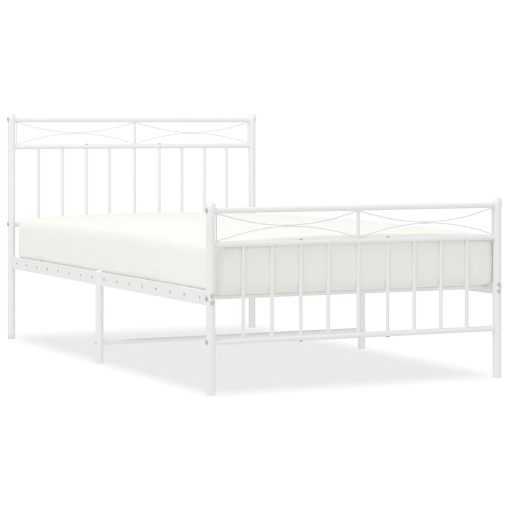 vidaXL Metal Bed Frame without Mattress with Footboard White 100x200cm