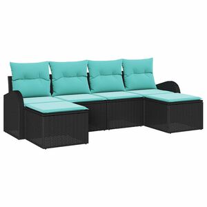 vidaXL Sofa Set with Cushion 6 pcs Black and Turquoise Poly Rattan