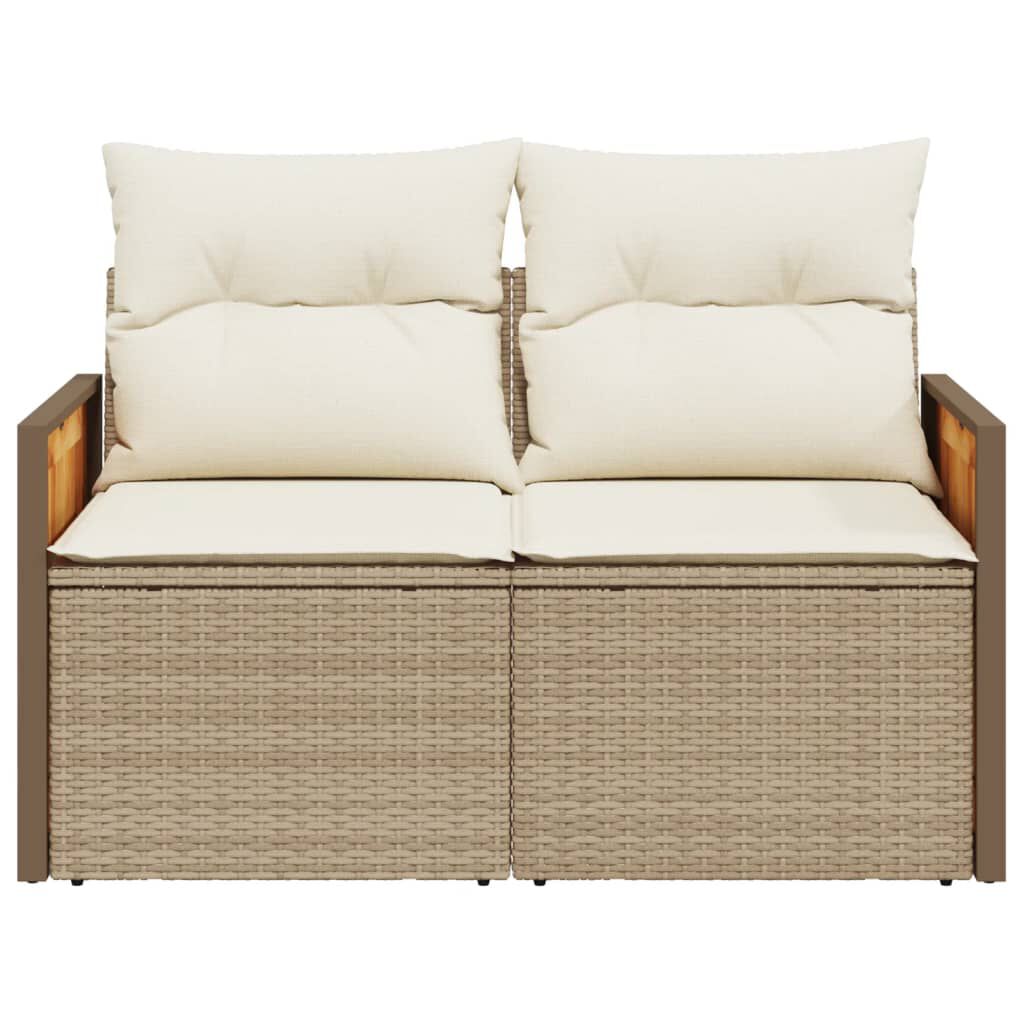 vidaXL Garden Sofa with Cushions 2-Seater Beige Poly Rattan
